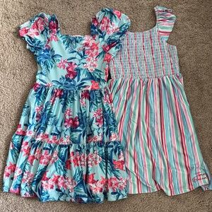 Tommy Bahama Kids Floral and Striped Dress Set - Blue and Pink